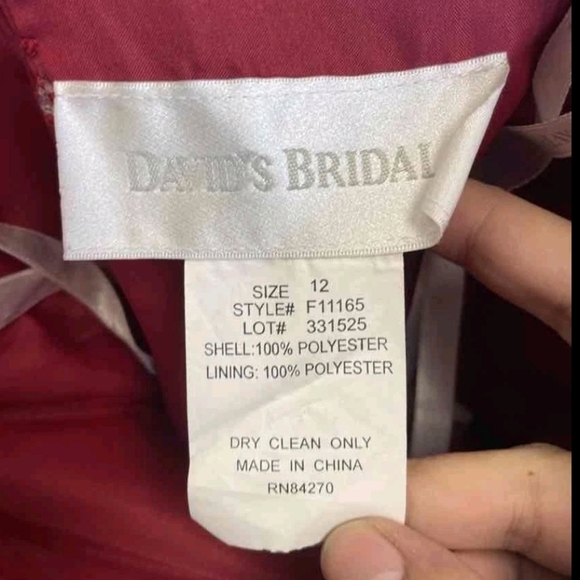DAVIDS BRIDAL APPLE RED STRAPLESS FORMAL EMBROIDERED BEADED SIDE TIER DRESS SZ12 - Picture 6 of 7